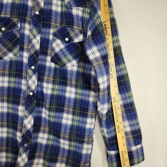 Vintage Wrangler Shacket Mens Medium Green Blue Plaid Flannel Pockets Insulated - Picture 3 of 16